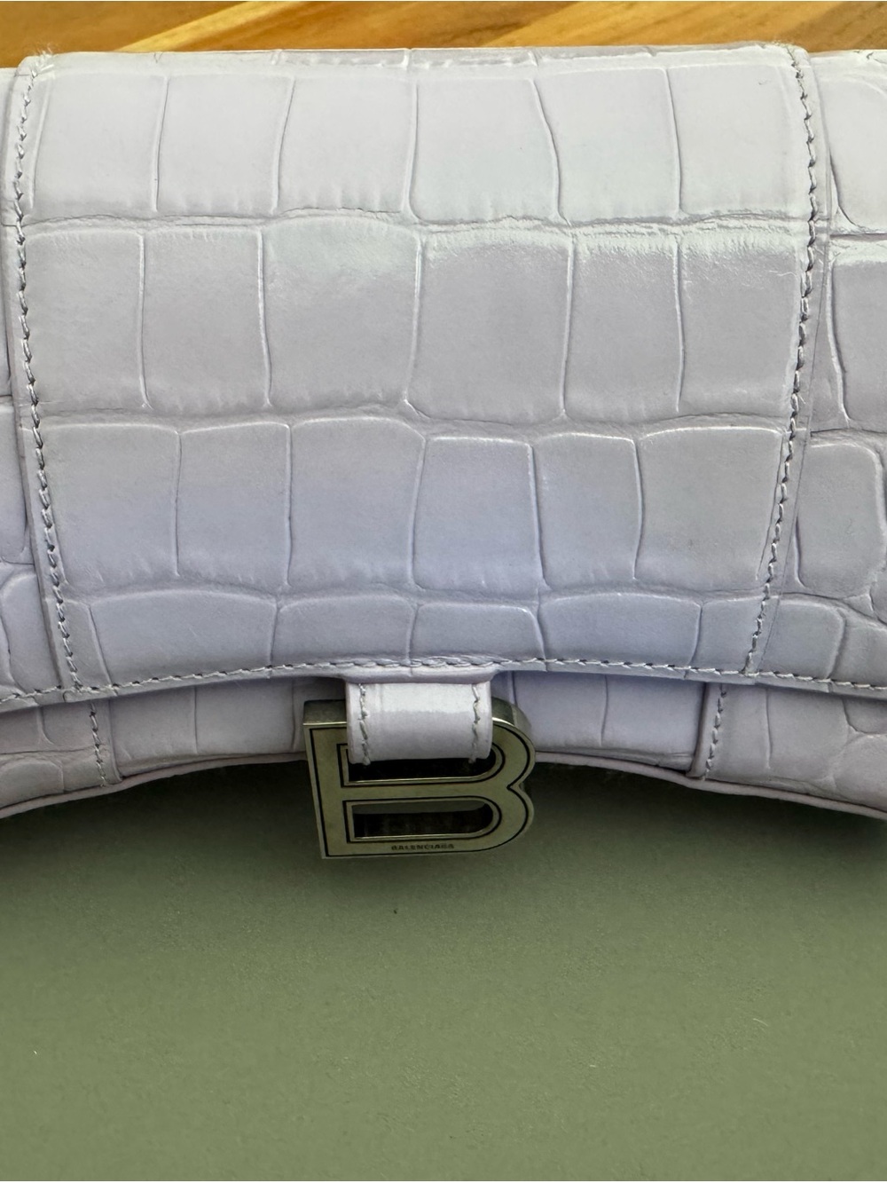 Balenciaga Lilac Croc-Embossed B Shoulder Bag